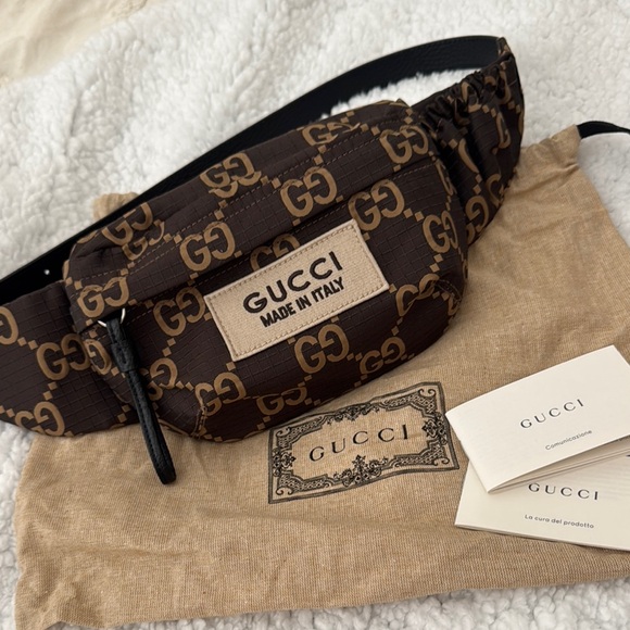 NWT AUTH UNISEX Gucci GG Monogram Brown Belt Bag - Picture 1 of 9